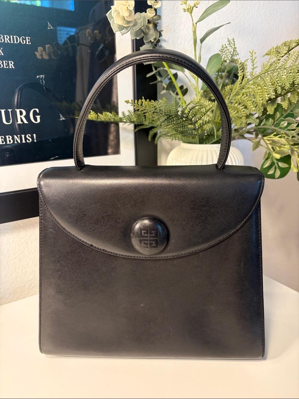 GIVENCHY 90’s Vintage Premium Box Calfskin Leather Top Handle Bag